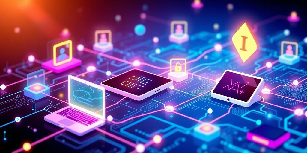 Illustrative image of iot devices and blockchain integration.