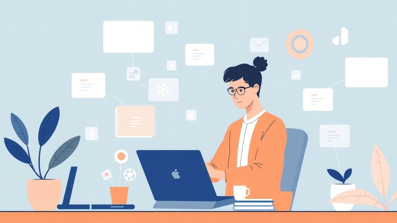 Digital markedsfører i arbeid med moderne illustrasjon.