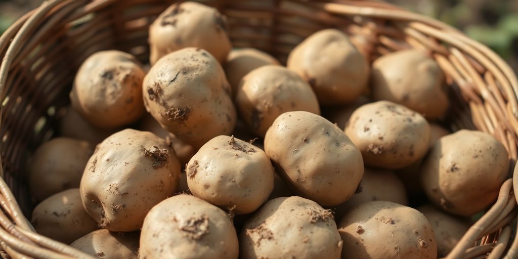 Biologische aardappelen in mand