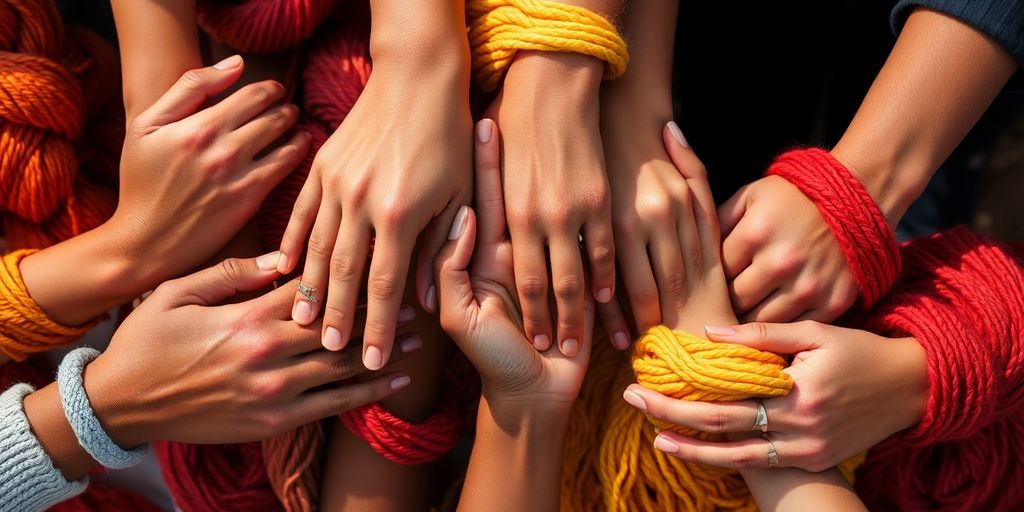 Yarn colors complementing diverse skin tones.