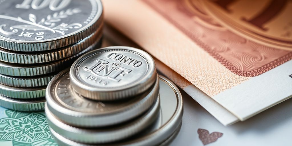 Pièces et billets d'argent côte à côte.