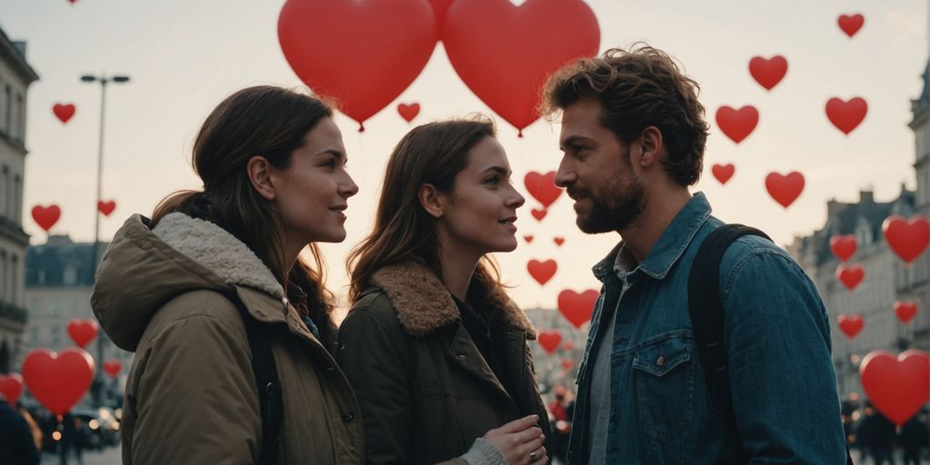Couple discussing with hearts and speech bubbles