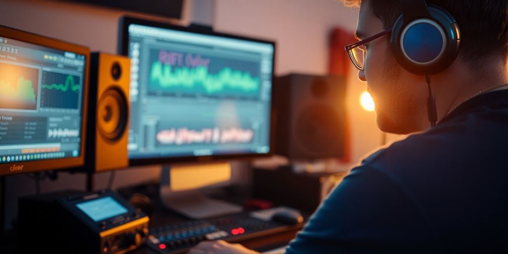Persona editando audio en computadora