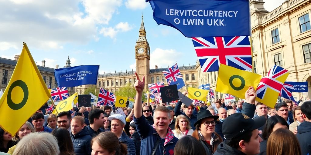 Crowd at a political rally supporting cryptocurrency in the UK.
