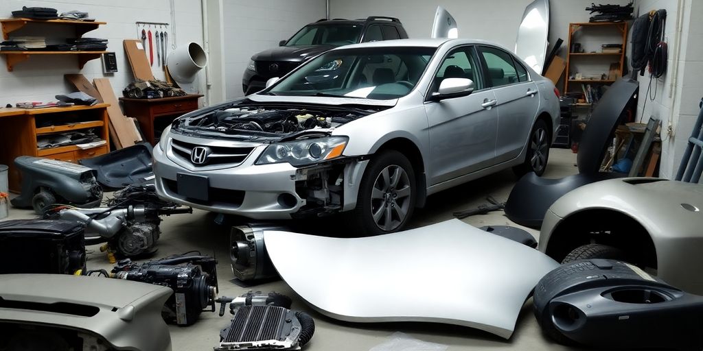 Honda Accord parts arranged in workshop