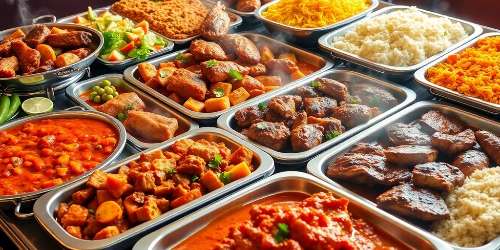 อาหารฮาลาลหลากหลายบนโต๊ะบุฟเฟ่ต์