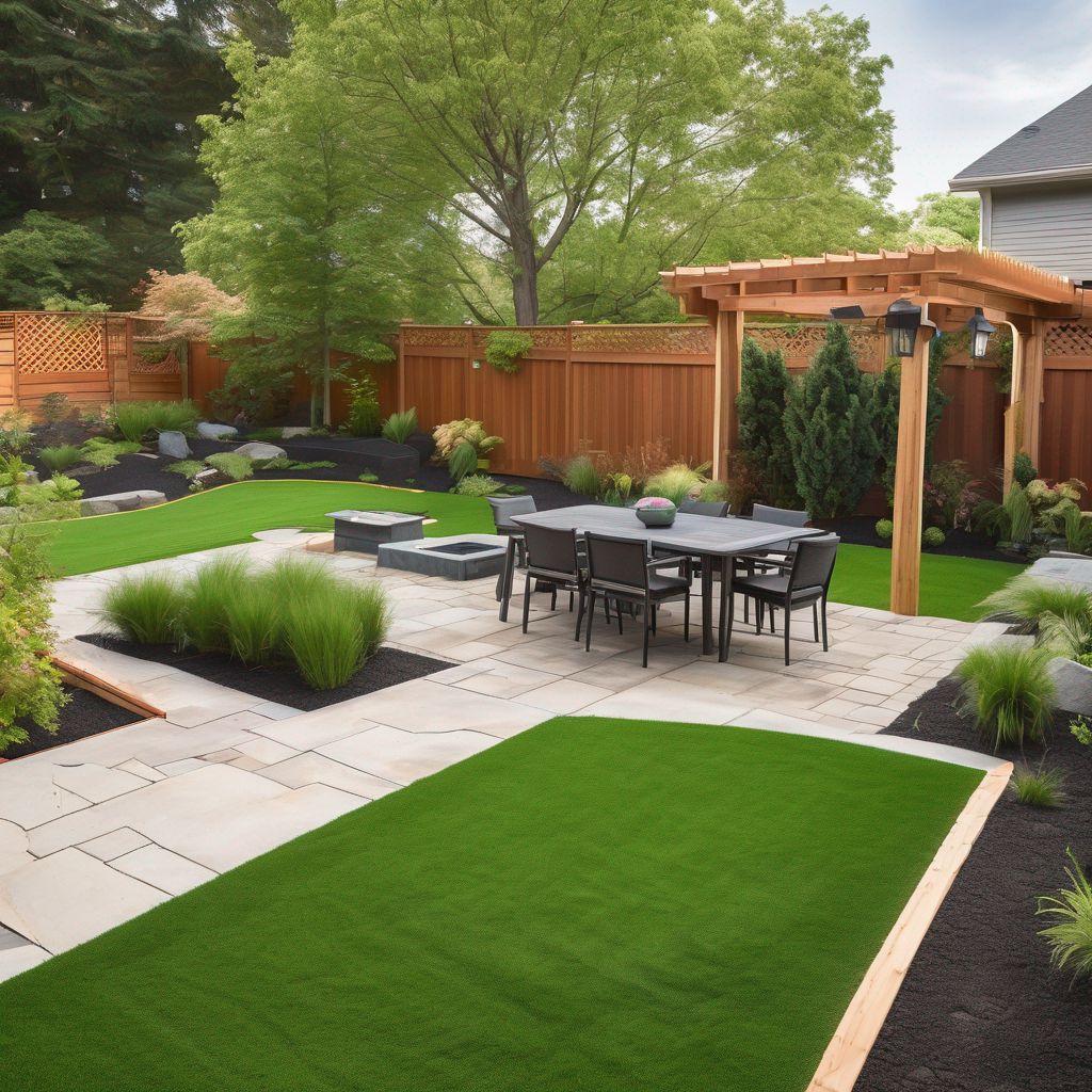 professional landscapers installing turf in suburban backyard
