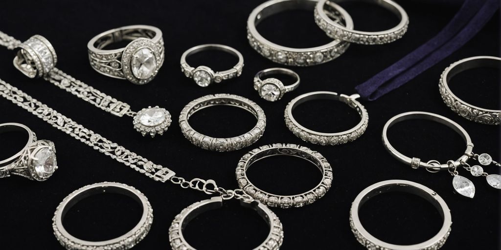 Elegant silver jewelry on dark velvet background