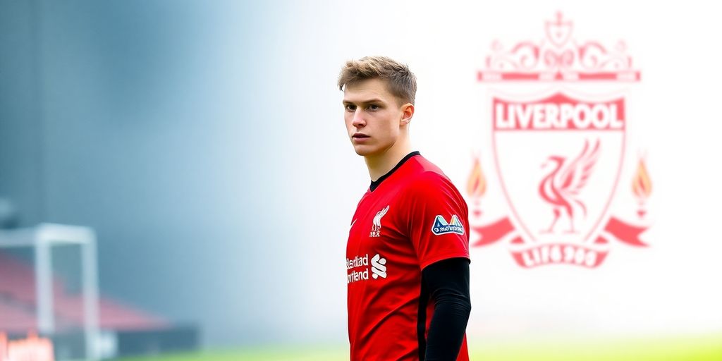 Florian Wirtz in Bayer Leverkusen kit on pitch. Liverpool crest.