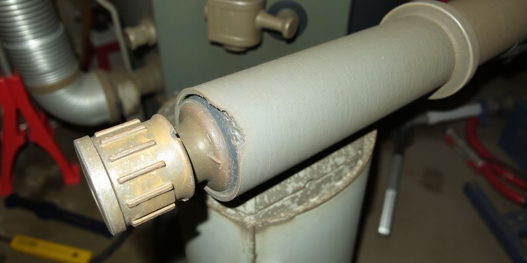 Cracked heat exchanger in a furnace setup.