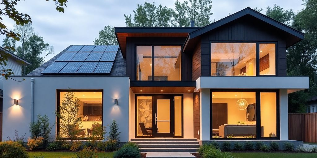 Modern home with smart technology and sleek design.