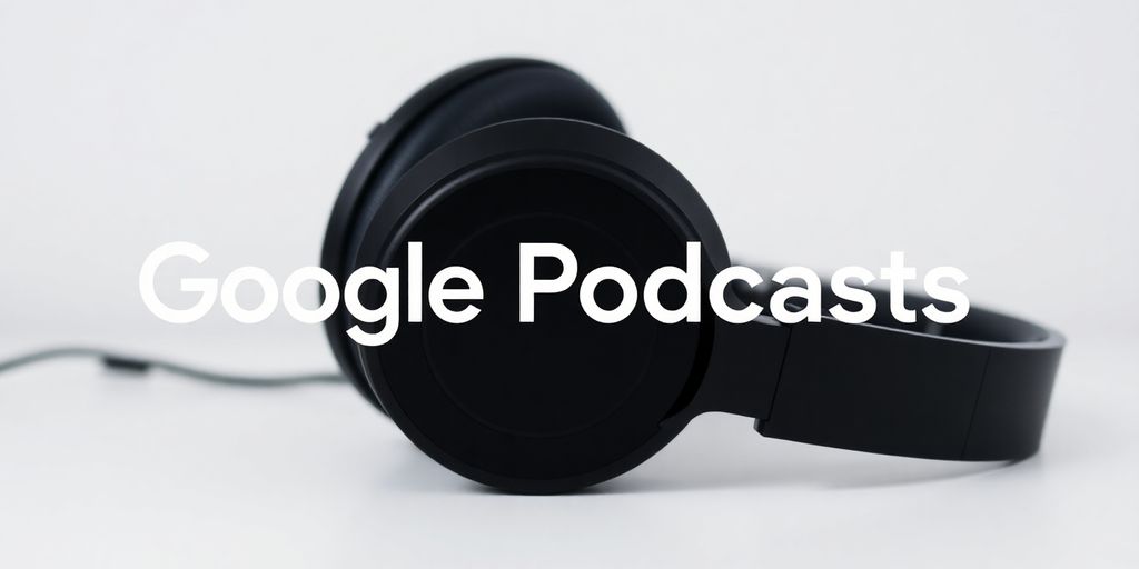 Logotipo de Google Podcasts sobre auriculares.