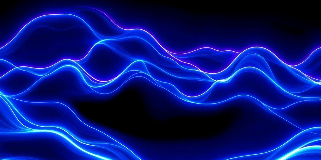 Wavy lines, glowing peaks, dark background, blue hues.