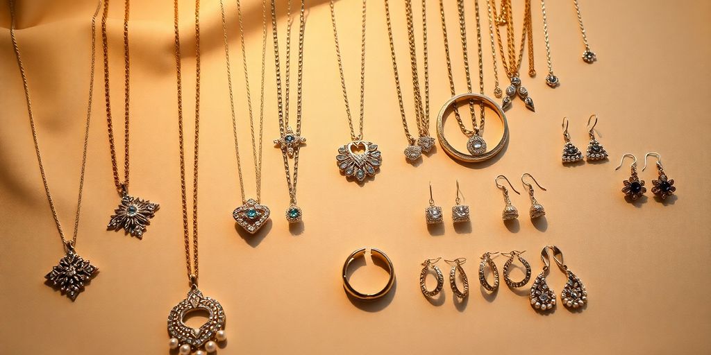 Bijoux soigneusement présentés sur un fond doux.