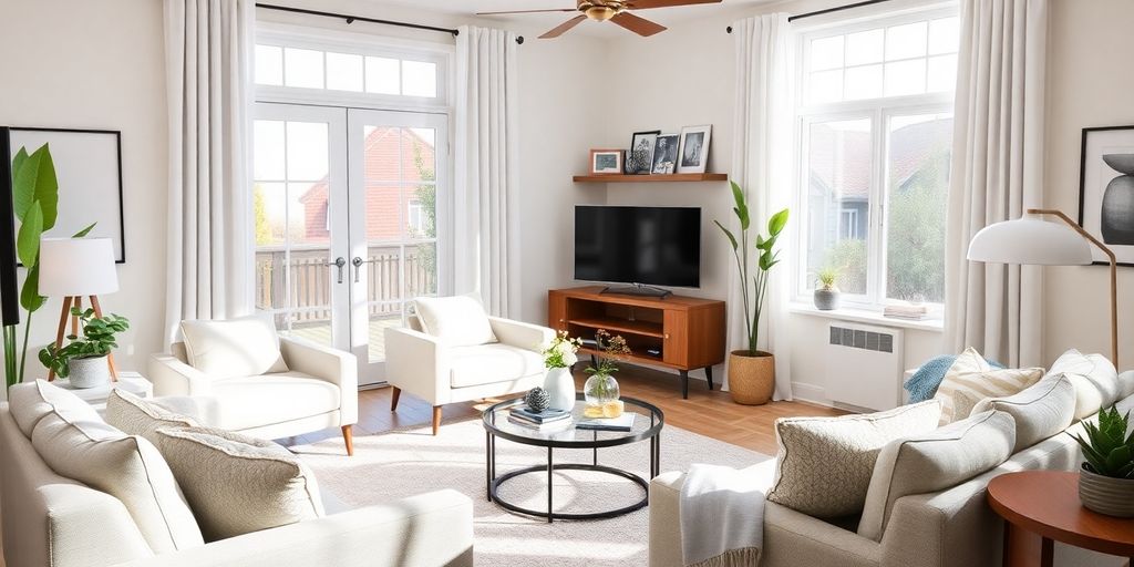 Modern living room with stylish furniture and vibrant decor.