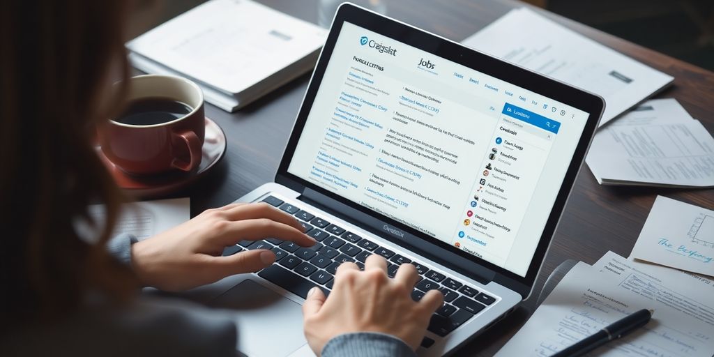 Person searching jobs on Craigslist using a laptop.