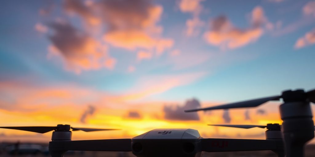 Drone DJI volant avec des couleurs vives.
