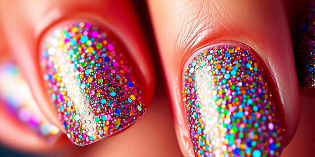 Unhas brilhantes com glitter para o Ano Novo.