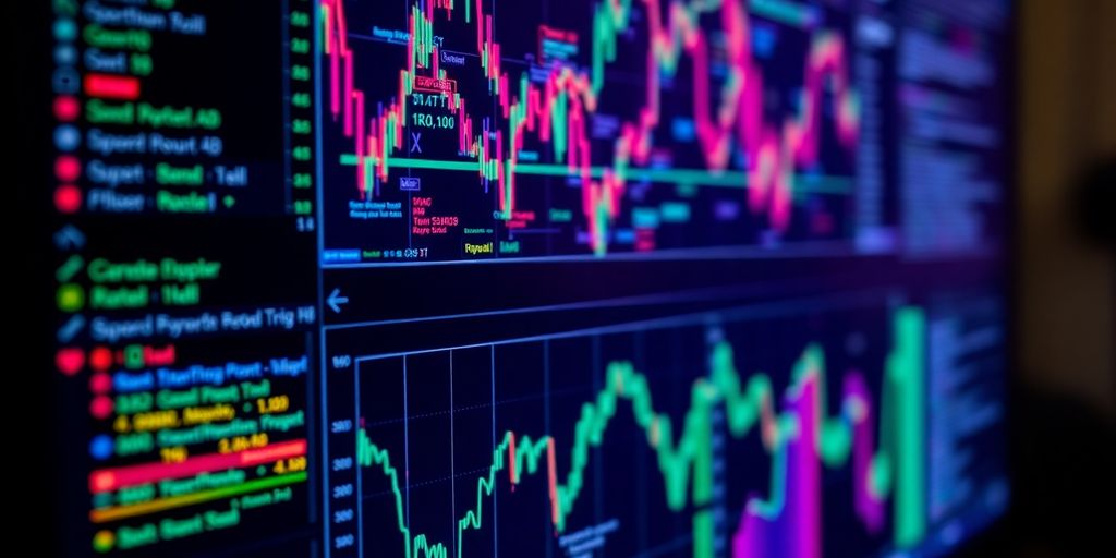 Computer screen with blockchain data and digital elements.