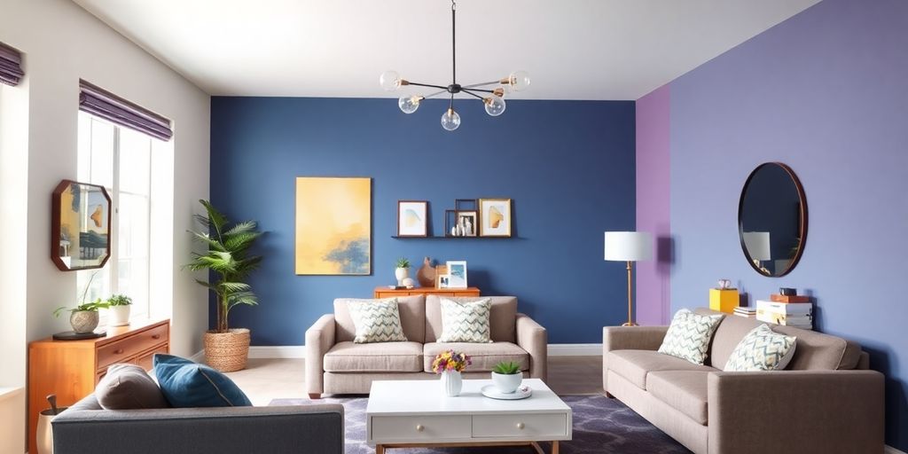 Modern painted interior room with stylish furniture and decor.