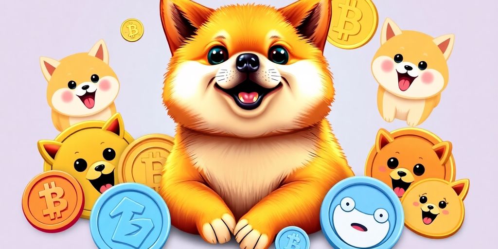 Colagem fotográfica de moedas memes incluindo Baby Doge.