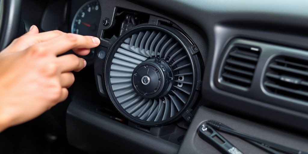Mechanic working on a car's dashboard.