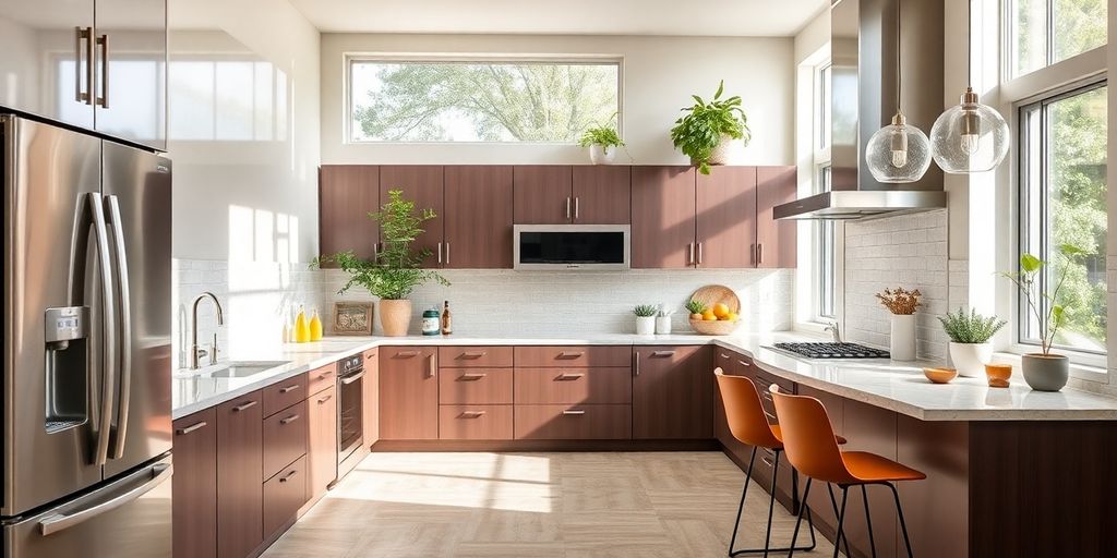 Modern remodeled kitchen with bright colors and elegant design.