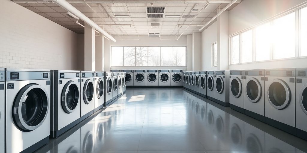 Empty laundromat with natural light
