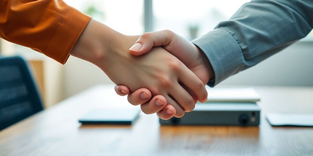 Collaborateurs, bureau, travail, entreprise, interaction, main, contrat