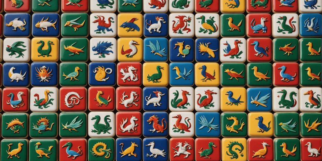 Mahjong animal tiles with intricate animal designs