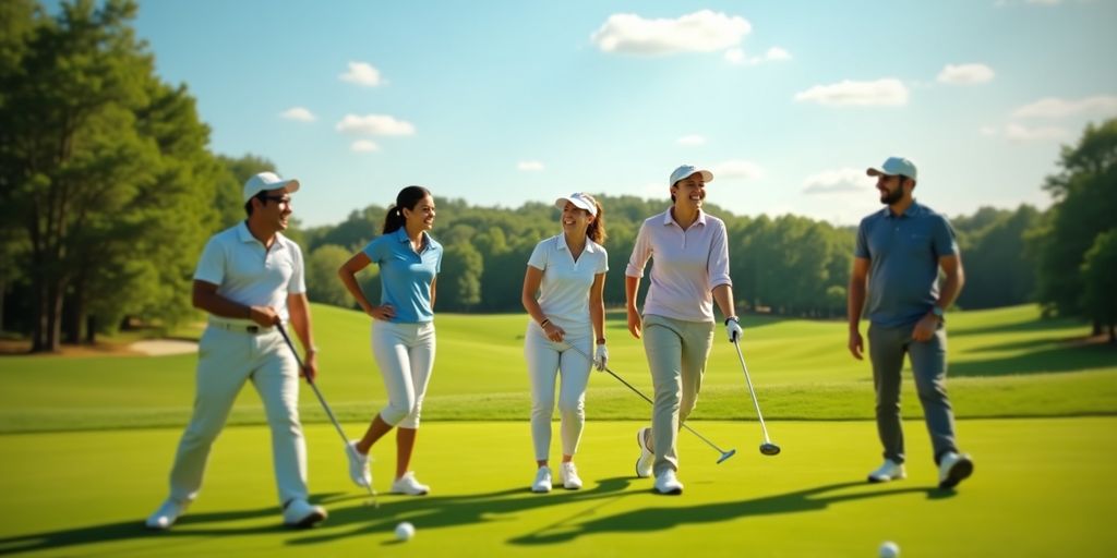 Group of golfers enjoying a sunny day on the course.