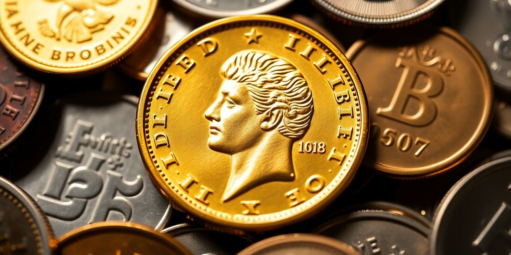 Monnaie en or Napoléon avec d'autres pièces d'investissement.