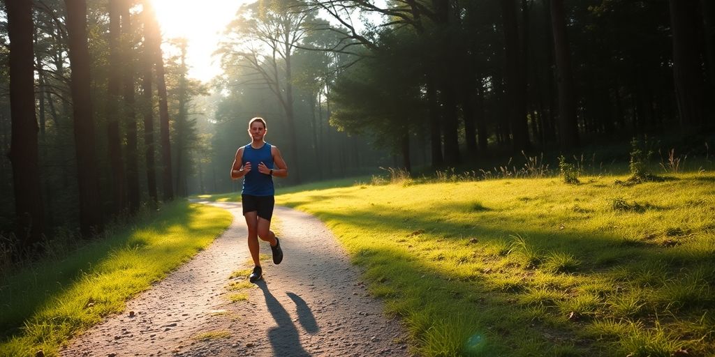 Runner meditating on a trail for mental preparation before race.