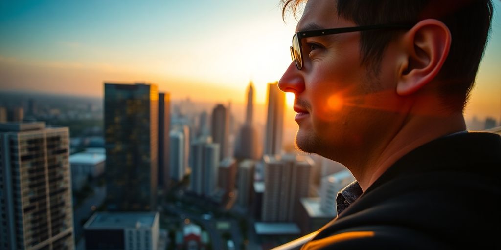 Entrepreneur looking at a cityscape