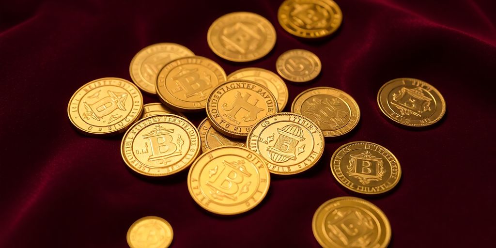 Collection de pièces d'or sur un tissu en velours.