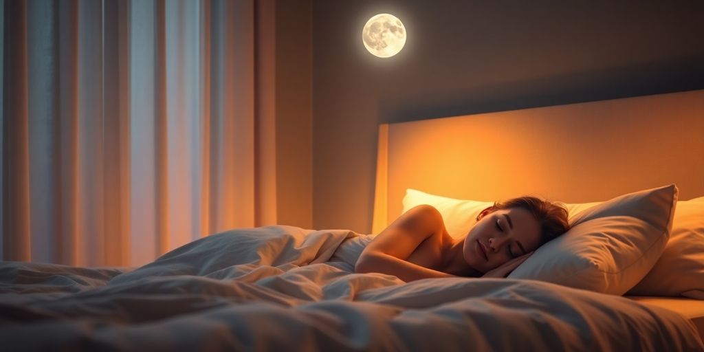 Person peacefully sleeping under moonlight.