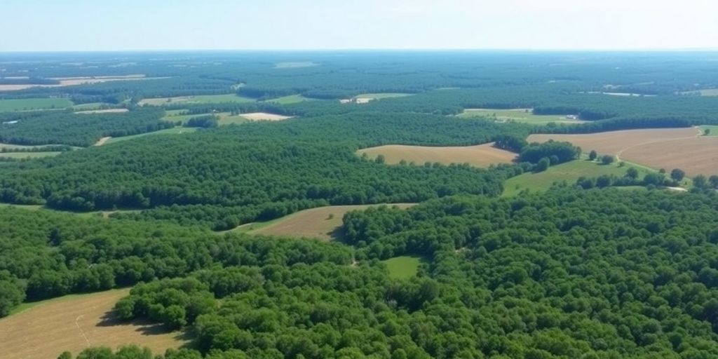Scenic Arkansas landscape with hills and greenery.
