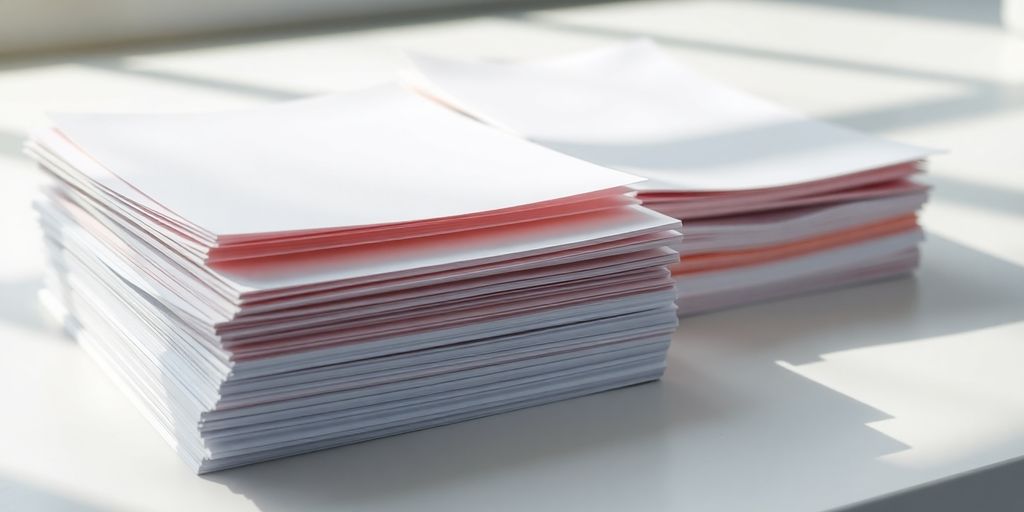 Two distinct paper stacks; one thick, one thin.