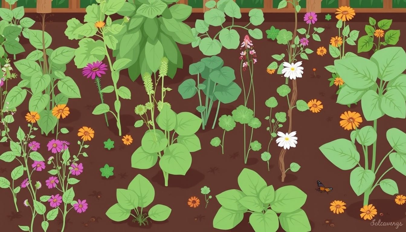 Thriving garden with companion planting for pest control