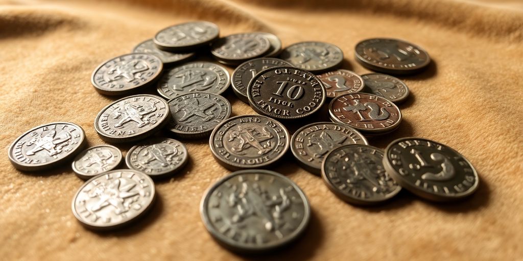 Collection de pièces de monnaie rares sur un tissu