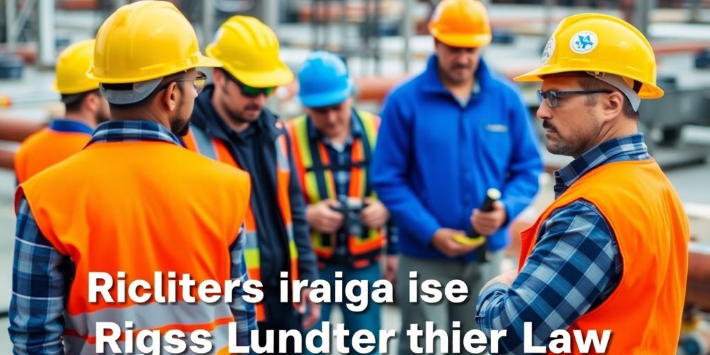 Construction workers in hard hats at a job site.