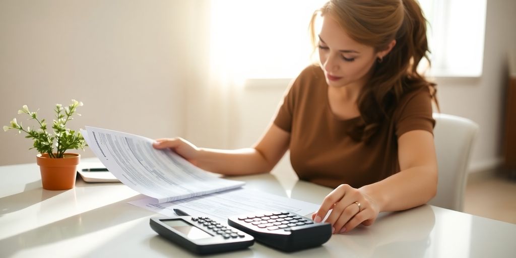 Person reviewing loan documents, surrounded by plants.
