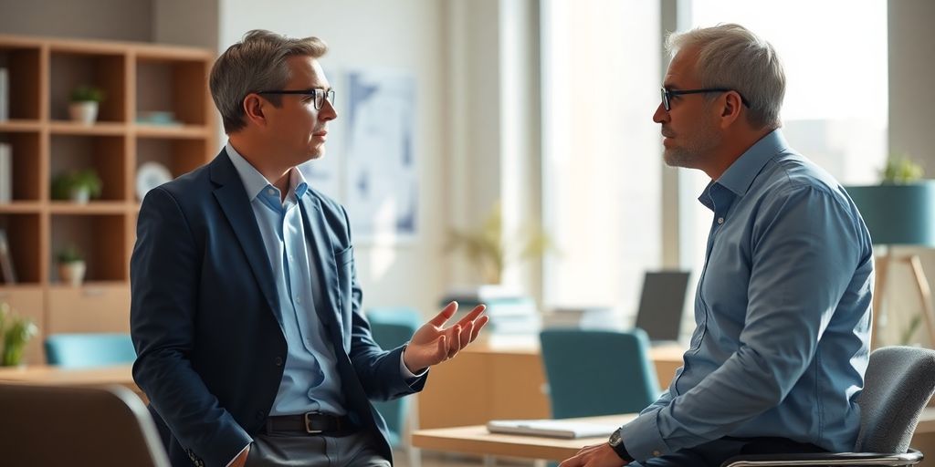 Menschen in Besprechung, blaue Akzente