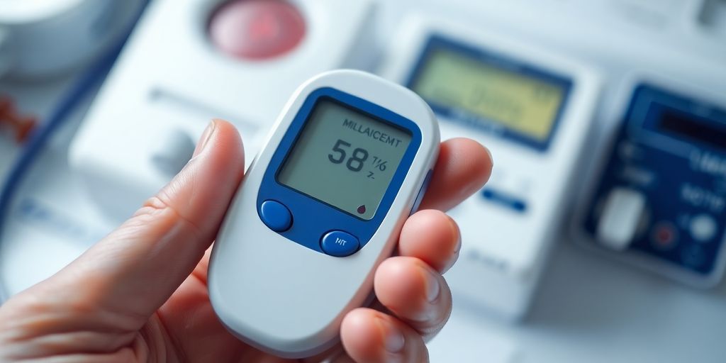 Person checking blood sugar with a glucose meter.