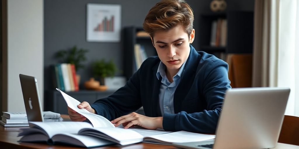Student studying for the CFA exams in a quiet space.