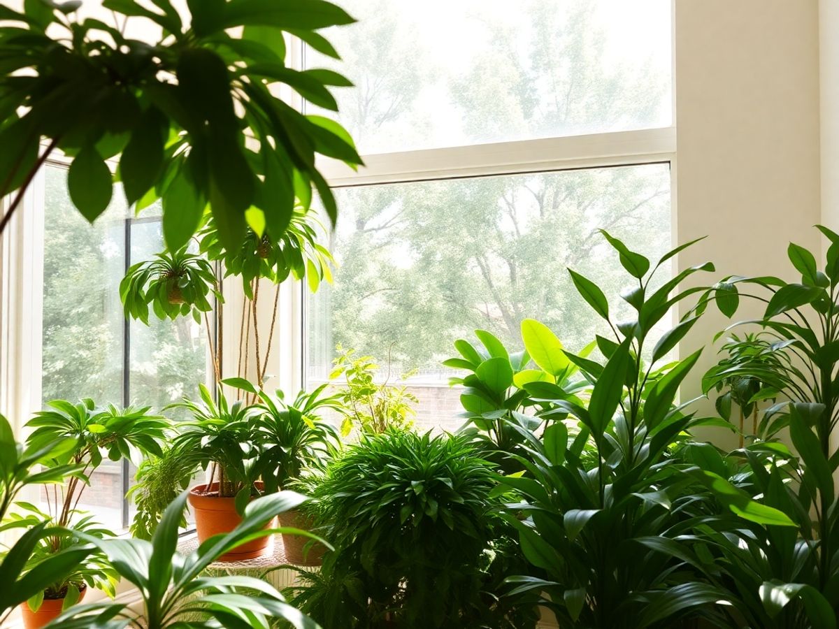 Casă modernă cu plante interioare luxuriante.