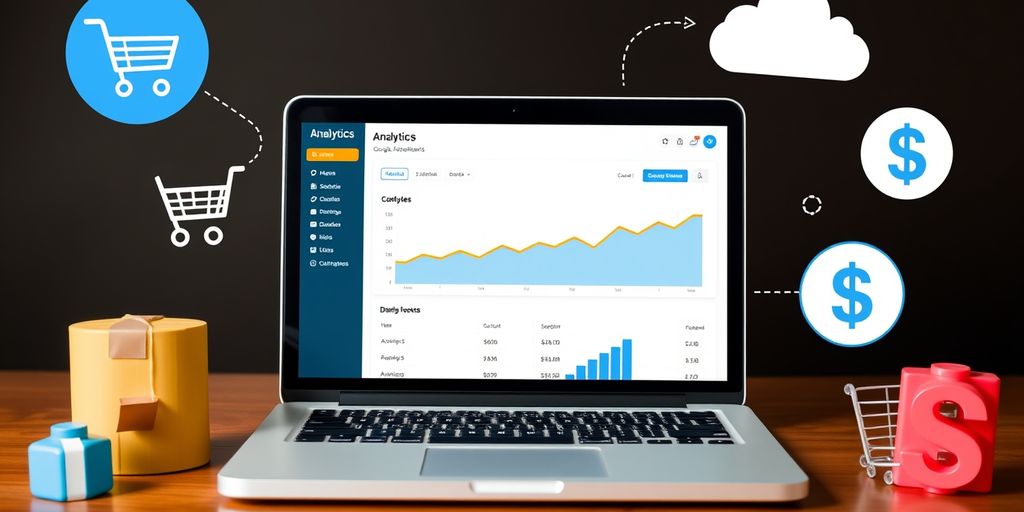 Google Analytics dashboard with e-commerce icons