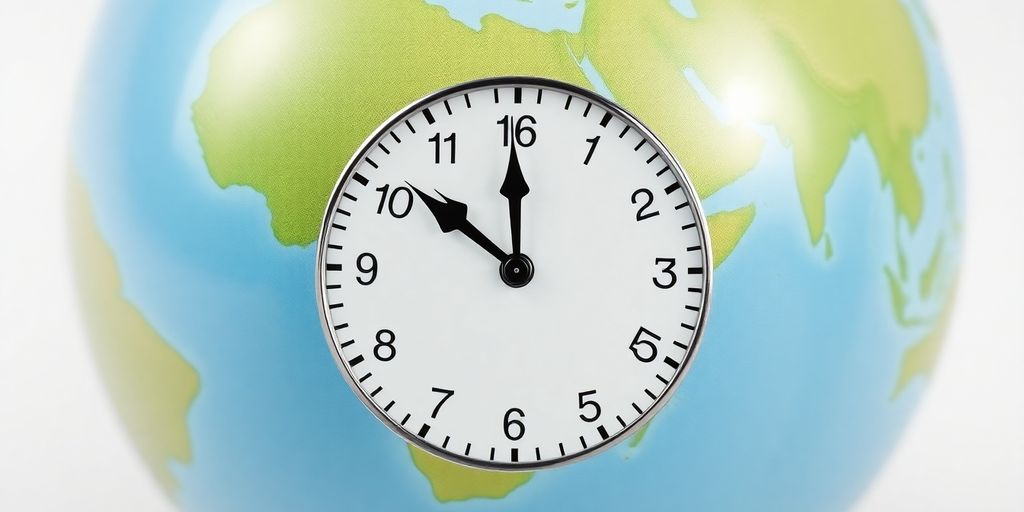 Clock and world map financial news.