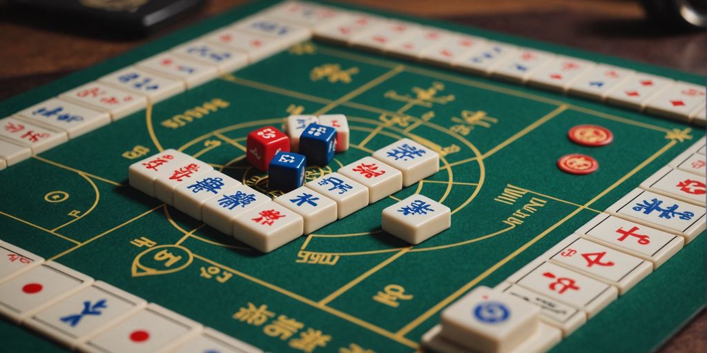 Mahjong wind tiles on a game board with compass