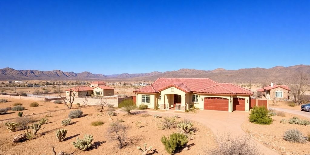 Charming house in Boulder City, NV with desert backdrop.